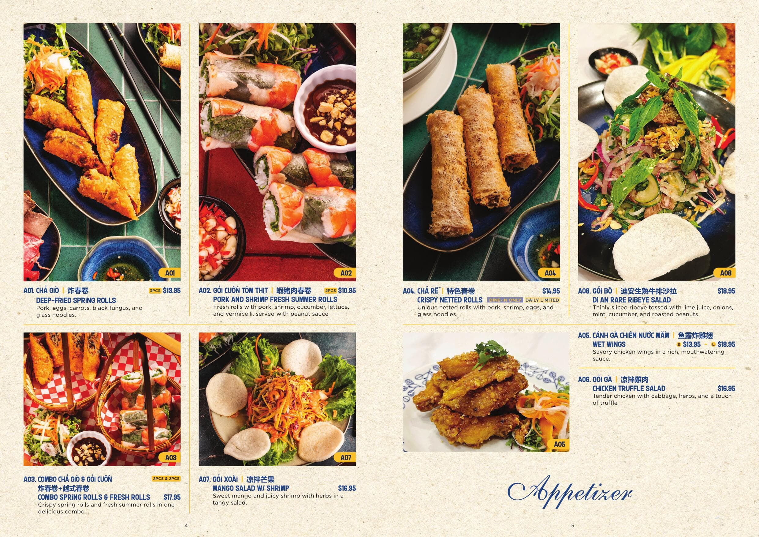 Appetizers menu