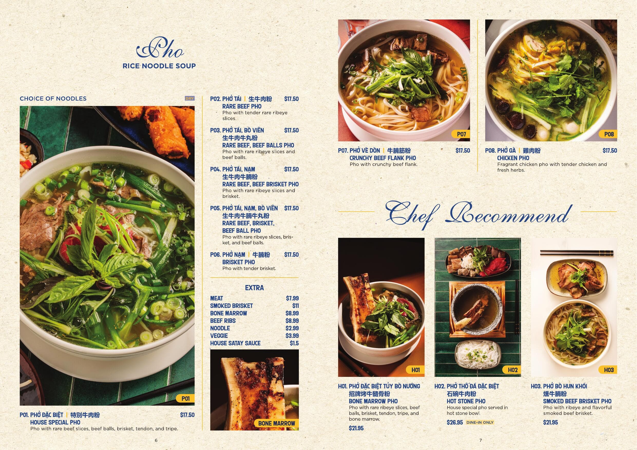 Pho menu