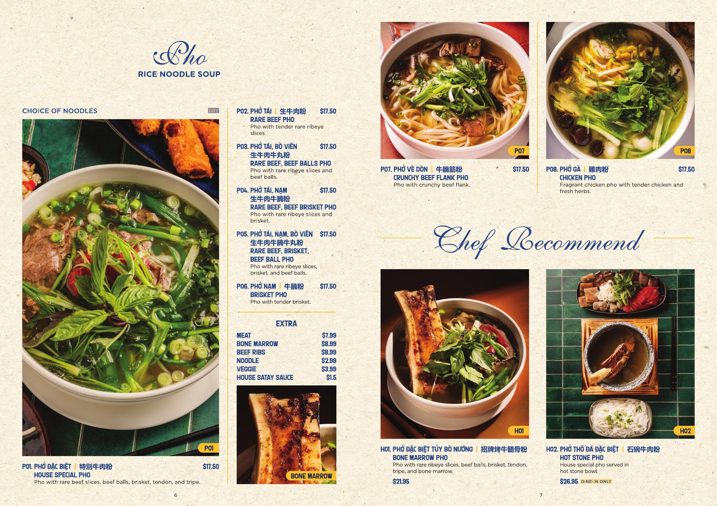 Pho menu