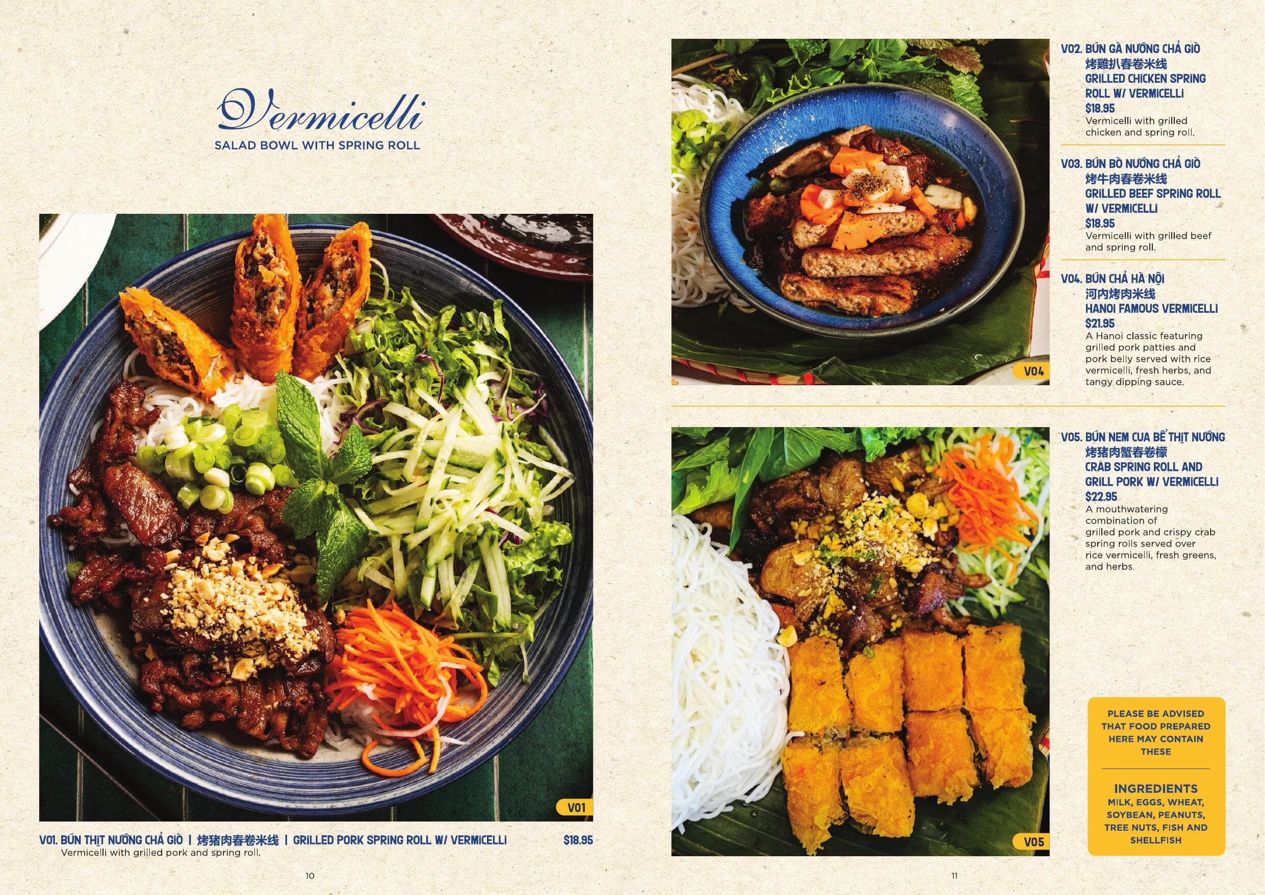 Vermicelli menu